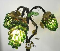 Art Nouveau Lamp With 3 CZEC Grape Cluster Shades In Green & Clear Glass 1727