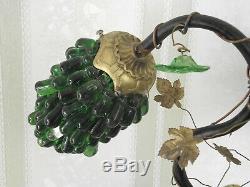 Art Nouveau Lamp With 3 CZEC Grape Cluster Shades In Green & Clear Glass 1727