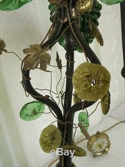 Art Nouveau Lamp With 3 CZEC Grape Cluster Shades In Green & Clear Glass 1727