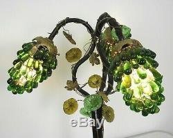 Art Nouveau Lamp With 3 CZEC Grape Cluster Shades In Green & Clear Glass 1727