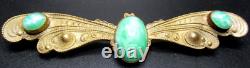 Art Nouveau Large Green Stone Cabochon Moth Butterfly Antique Pin Brooch