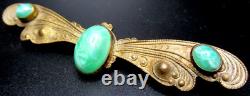Art Nouveau Large Green Stone Cabochon Moth Butterfly Antique Pin Brooch