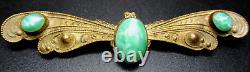 Art Nouveau Large Green Stone Cabochon Moth Butterfly Antique Pin Brooch