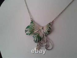 Art Nouveau Leaf Necklace with Pearls and Green Enamel Silver Jewelry NEW