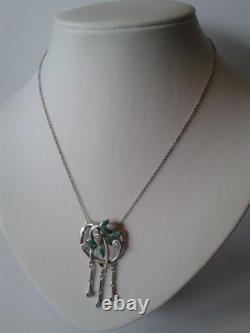 Art Nouveau Leaves Necklace with Green Enamel Opal Silver Jewelry NEW
