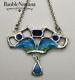 Art Nouveau Liberty Style Sterling & Blue Green Enamel Drop Pendant Necklace