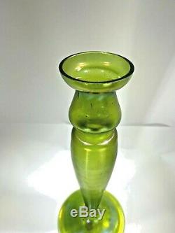 Art Nouveau Loetz 1900 Silberiris Green Iridescent Candle Stick 12