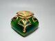 Art Nouveau Loetz Art Iridescent Green Glass Inkwell Ormolu Brass Mount Frame
