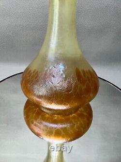 Art Nouveau Loetz Candia Papillon Iridescent Vaseline Uranium Glass Vase 8.25'