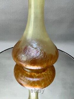Art Nouveau Loetz Candia Papillon Iridescent Vaseline Uranium Glass Vase 8.25'