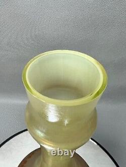 Art Nouveau Loetz Candia Papillon Iridescent Vaseline Uranium Glass Vase 8.25'