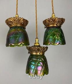 Art Nouveau Loetz Glass Iridescent Pendant Light (22333)