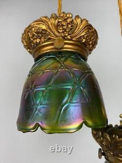 Art Nouveau Loetz Glass Iridescent Pendant Light (22333)