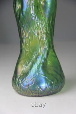 Art Nouveau Loetz Green Iridescent Art Glass Vase 11.75 H
