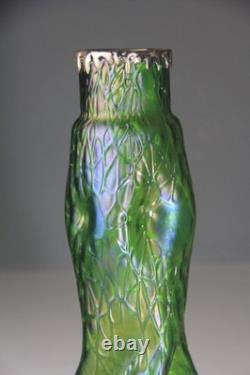Art Nouveau Loetz Green Iridescent Art Glass Vase 11.75 H