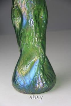 Art Nouveau Loetz Green Iridescent Art Glass Vase 11.75 H
