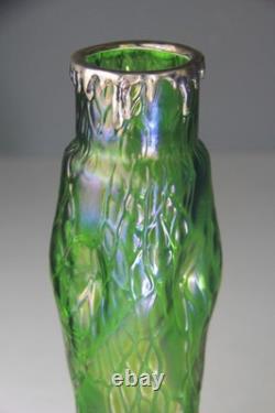 Art Nouveau Loetz Green Iridescent Art Glass Vase 11.75 H