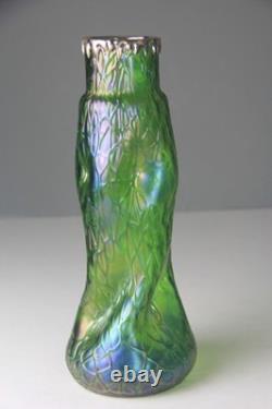 Art Nouveau Loetz Green Iridescent Art Glass Vase 11.75 H