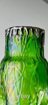 Art Nouveau Loetz Green Iridescent Art Glass Vase 11.75 H
