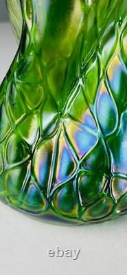 Art Nouveau Loetz Green Iridescent Art Glass Vase 11.75 H
