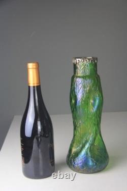 Art Nouveau Loetz Green Iridescent Art Glass Vase 11.75 H
