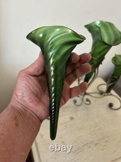 Art Nouveau Loetz Iridescent Glass Epergne, Green Epergne's EPNS Stand V Large