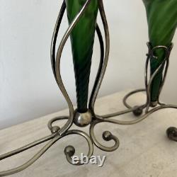 Art Nouveau Loetz Iridescent Glass Epergne, Green Epergne's EPNS Stand V Large