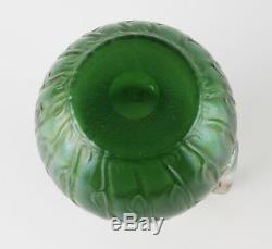 Art Nouveau Loetz Neptun pattern glass jug in green Creta colour