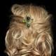 Art Nouveau Long Floral Hair Comb Green Jade Pearl Qd12