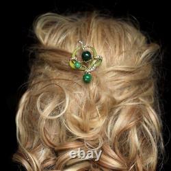 Art Nouveau Long Floral Hair Comb Green Jade Pearl QD12 Art Nouveau Long Floral Hair Comb Green Jade Pearl QD12