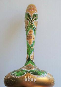Art Nouveau Ludwig Moser Antique Hand Painted Enamel Decoration Gold Green Art Nouveau Vase