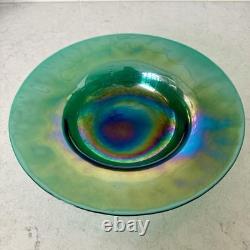 Art Nouveau Luster Glass Bowl Iridescent Green Purple Peacock WMF, Germany 1900s