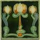 Art Nouveau Majolica Tile Green Triple Tulips Henry Richards Tile Co C1905