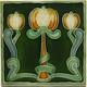Art Nouveau Majolica Tile Green Triple Tulips Henry Richards Tile Co C1905 Ae2