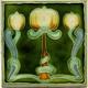 Art Nouveau Majolica Tile Green Triple Tulips Henry Richards Tile Co C1905 Ae4