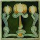 Art Nouveau Majolica Tile Green Triple Tulips Henry Richards Tile Co C1905 Ae5