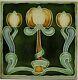 Art Nouveau Majolica Tile Green Triple Tulips Henry Richards Tile Co C1905 Ae6