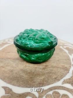 Art Nouveau Malachite green Glass Nude Ladies Trinket Box
