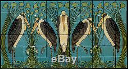 Art Nouveau Marabou StillLife Marble Tile Mural Backsplash 44x24 William Morris