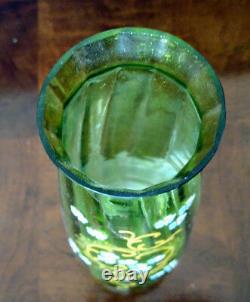 Art Nouveau Moser 1880's Glass Green, Yellow & White Enameled Glass Fine Old