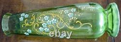 Art Nouveau Moser 1880's Glass Green, Yellow & White Enameled Glass Fine Old