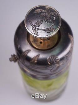 Art Nouveau Moser Green Clear Intalgio Cut Floral Atomizer Perfume Bottle -AS IS