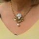 Art Nouveau Necklace Green Baroque Pearl White Vintage Style Qd12