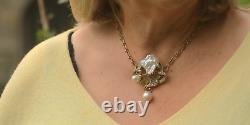 Art Nouveau Necklace Green Baroque Pearl White Vintage Style QD12