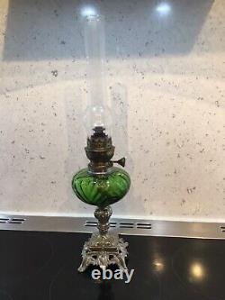 Art Nouveau Oil Lamp C 1910 Omolu Base Green Reservoir With Funnel