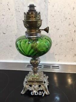 Art Nouveau Oil Lamp C 1910 Omolu Base Green Reservoir With Funnel