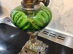 Art Nouveau Oil Lamp C 1910 Omolu Base Green Reservoir With Funnel