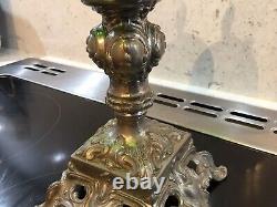 Art Nouveau Oil Lamp C 1910 Omolu Base Green Reservoir With Funnel