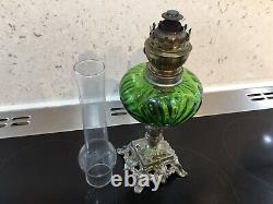 Art Nouveau Oil Lamp C 1910 Omolu Base Green Reservoir With Funnel