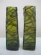 Art Nouveau Pallme-konig Czech Bohemian Veined Iridescent Green Glass Vase Pair